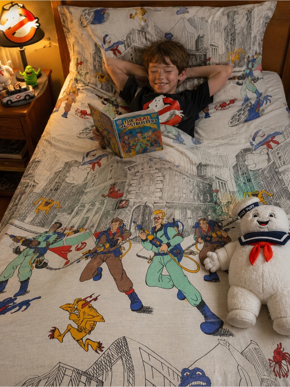 Vintage 1986 The Real Ghostbusters Twin Fitted Sheet Cutter Fabric DIY 80s Retro